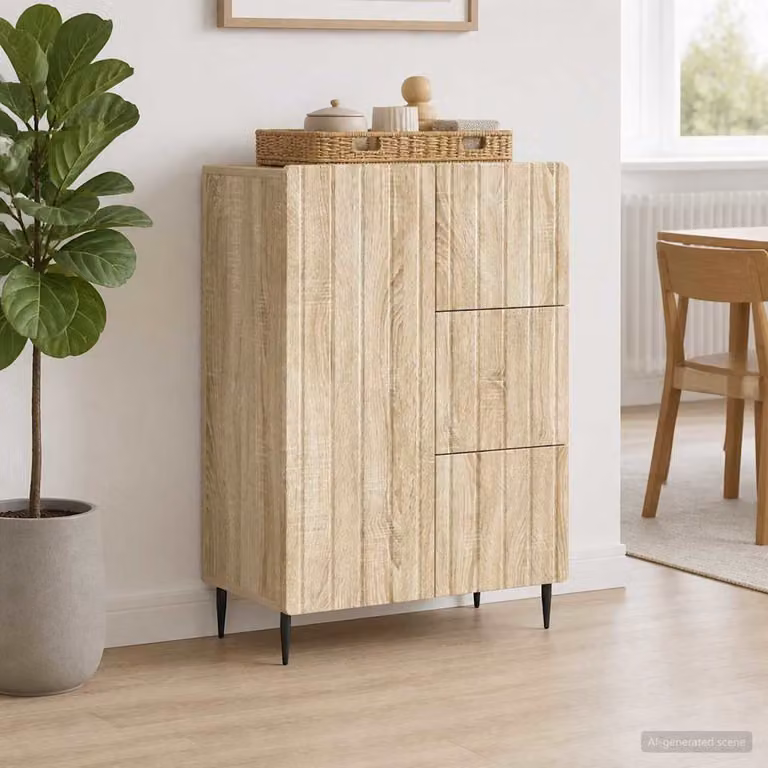 Credenza moderna vidaXL in legno ingegnerizzato e metallo, colore Rovere Sonoma, L 66 x P 34,5 x H 91,5 cm