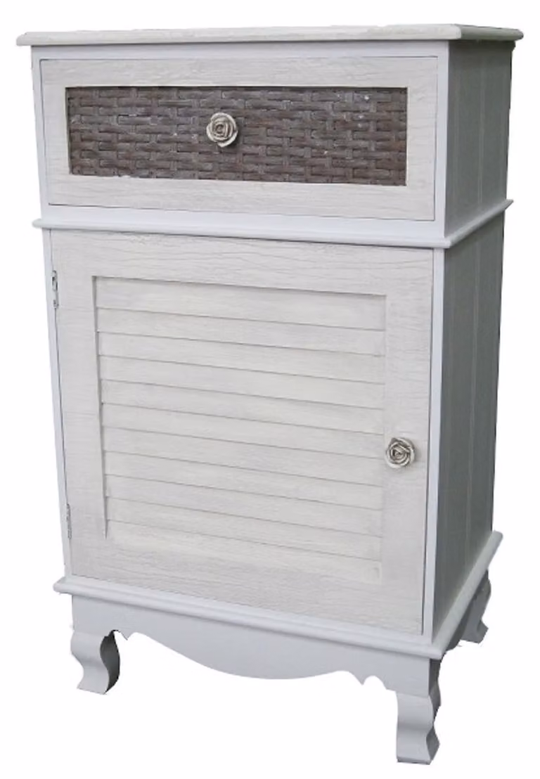 Comodino in stile rustico "Casa Padrino", con anta e cassetto, nei colori grigio chiaro e marrone - dimensioni: 45 x 32 x altezza 76 cm