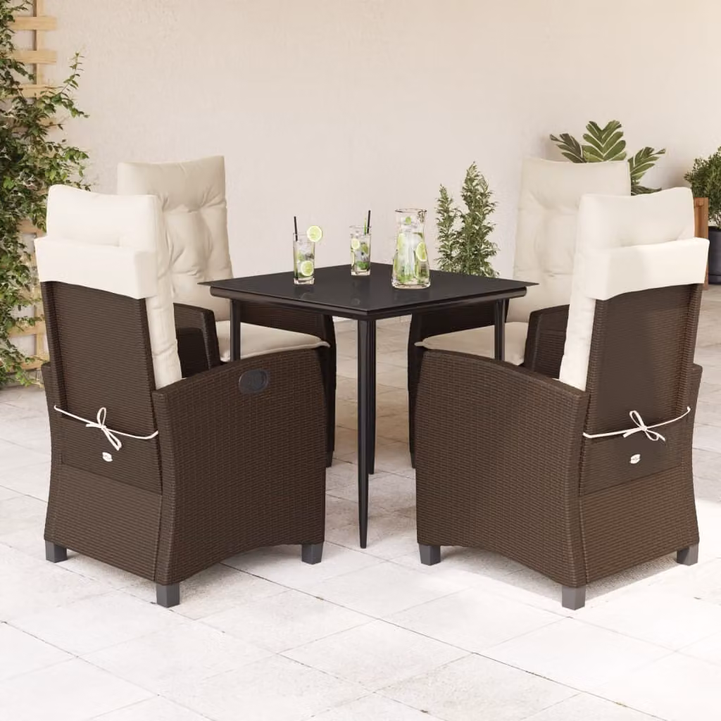 Maison Exclusive - Set da Pranzo da Giardino 5pz con Cuscini in Polyrattan Marrone