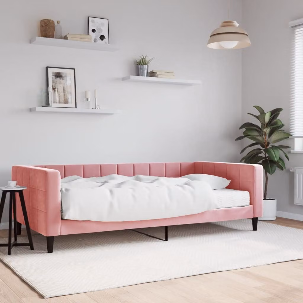 vidaXL Divano Letto in Velluto Rosa con Materasso L/P/H: 223 x 100 x 68 cm