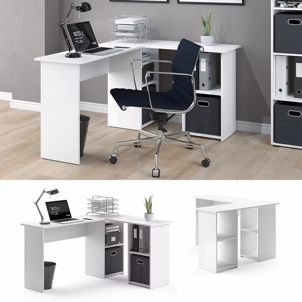 Scrivania angolare moderna Vicco bianca in MDF laminato L 136 cm x P 112 cm – 2