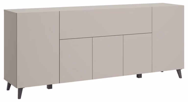 Comò da salotto, 180 cm, con gambe, color beige cashmere, design minimalista