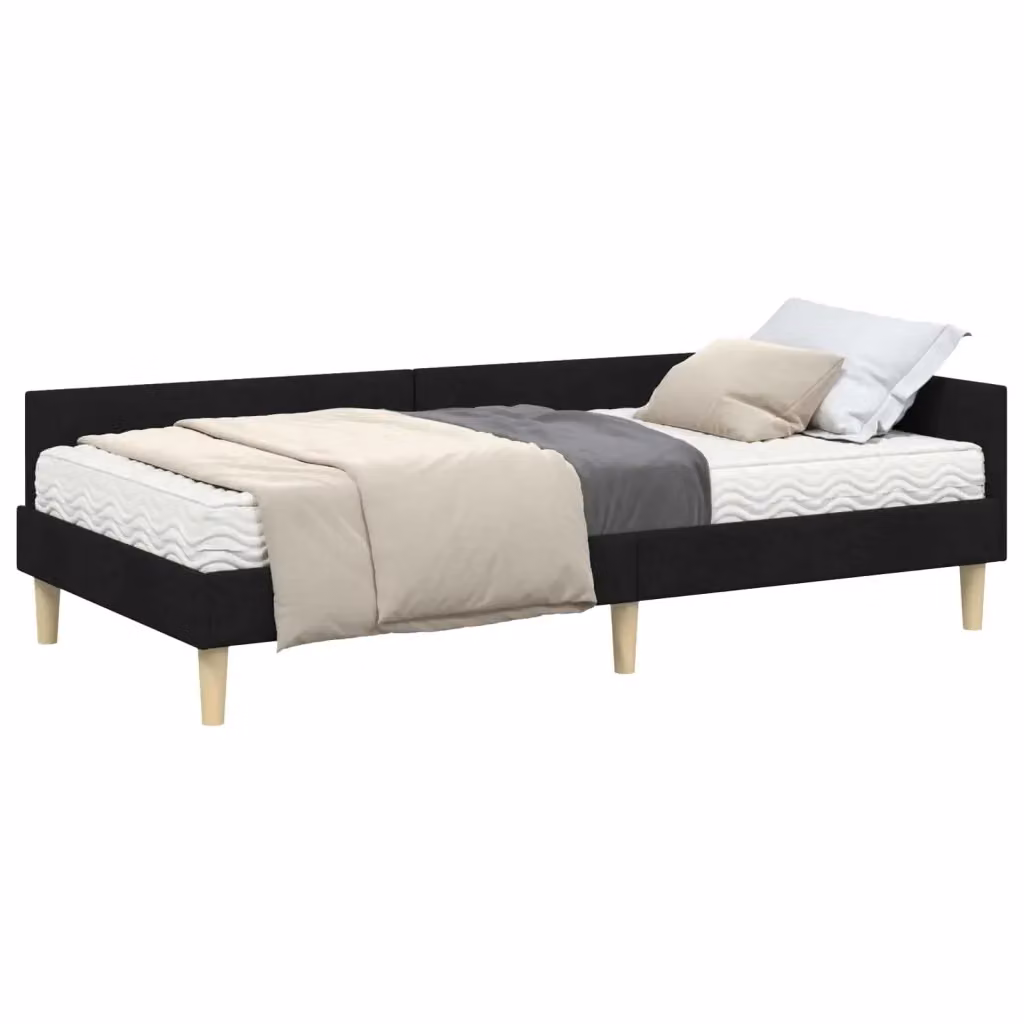 Letto angolare moderno vidaXL con struttura imbottita e 2 materassi in schiuma, colore nero, L/P/H: 100 x 200 x 45 cm – 2