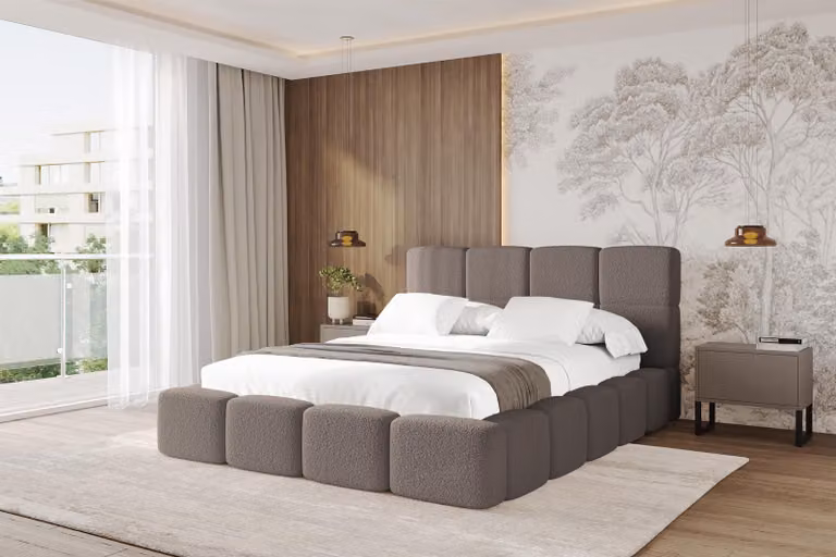 Letto imbottito ALTDECOR con contenitore - NATA 120x200 marrone, letto con testiera, letto contenitore senza materasso, letto matrimoniale con spazio contenitivo