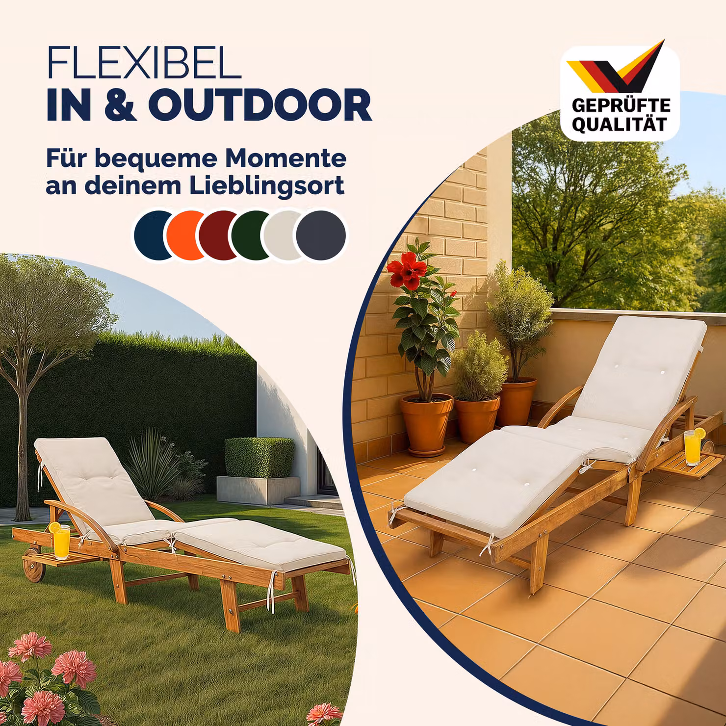 Materassino per sdraio beige in poliestere idrorepellente L: 195 cm, P: 55 cm, H: 5 cm – 3