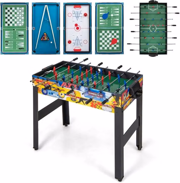 Set da tavolo multiuso 12 in 1 con calcio balilla, biliardo, ping pong, scacchi e bowling in stile moderno multicolore