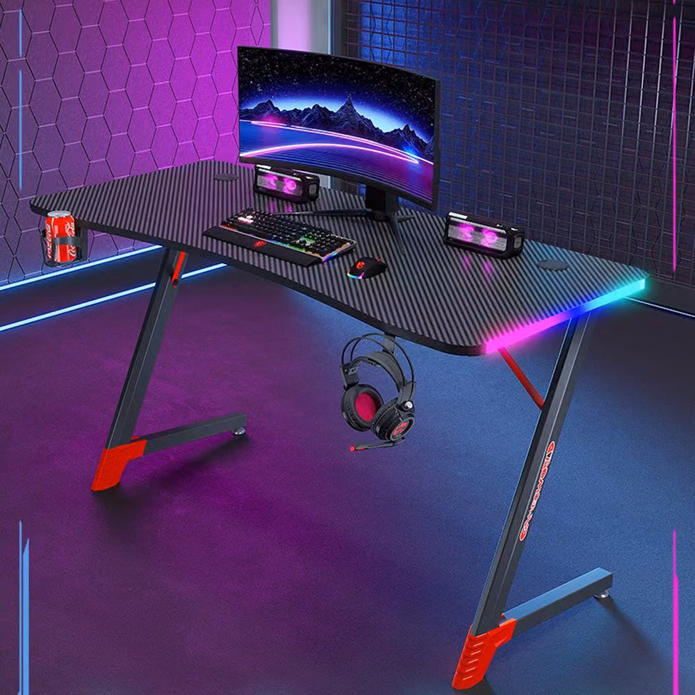 Tavolo da gioco Scrivania per computer Scrivania da gioco RGB Tavolo da gioco Tavolo per gamer Tavolo per PC 100*60*74cm NeroNero 【D2209-100HT】