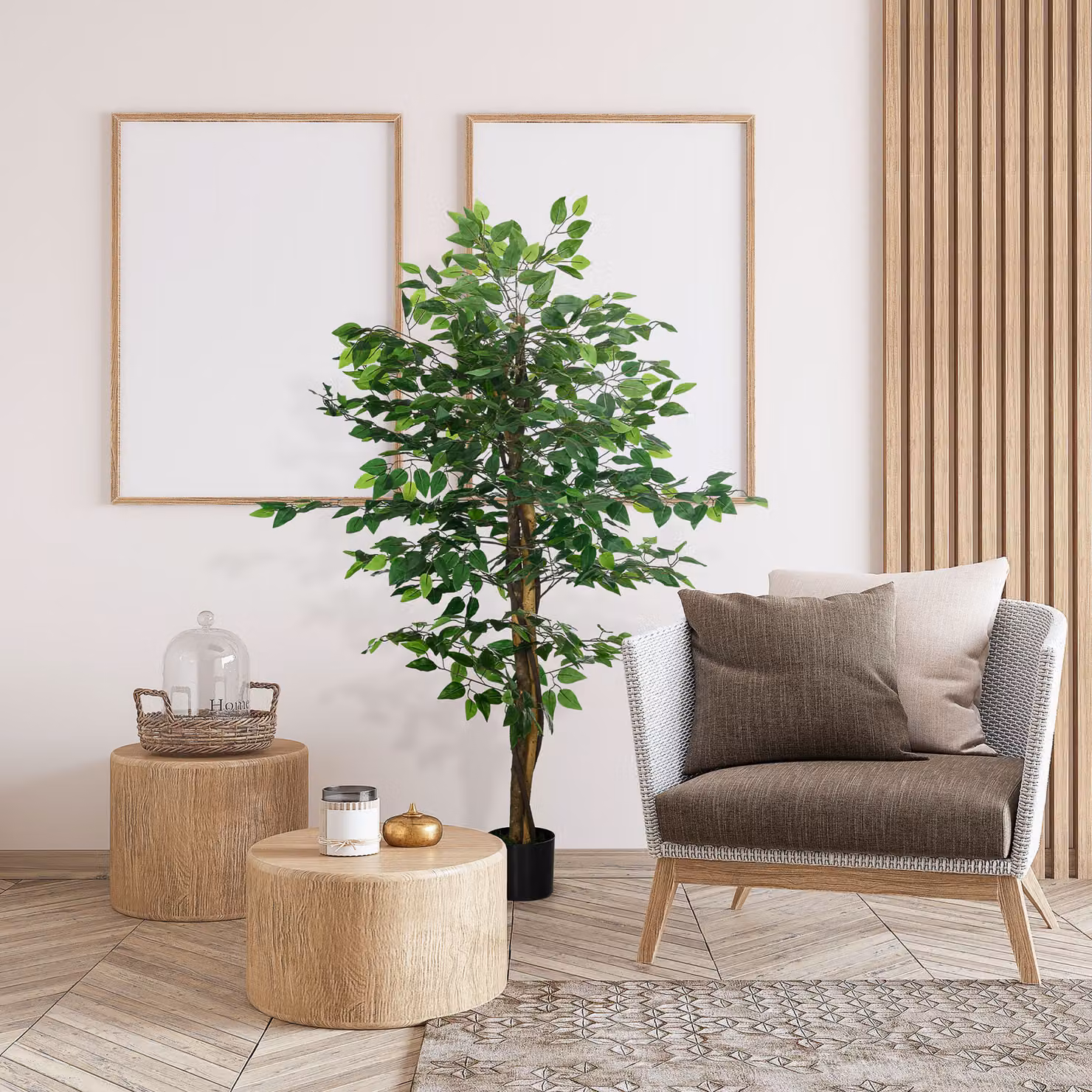 Pianta Artificiale Ficus HOMCOM Verde con Vaso, Altezza: 150 cm – 2