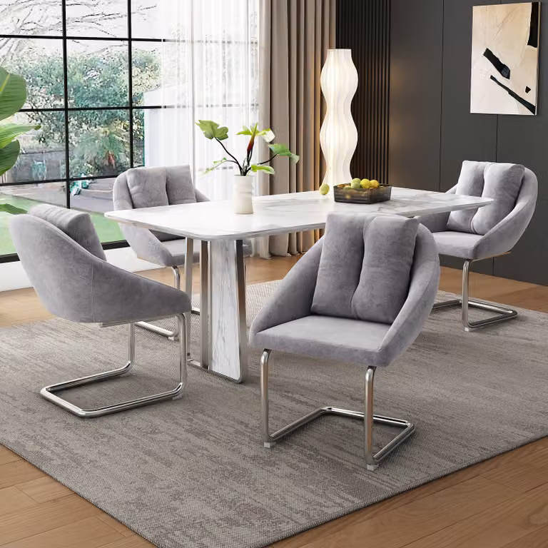 Set di 4 sedie da sala da pranzo Flieks, sedia da cucina a sbalzo con cuscino, sedia imbottita da soggiorno con rivestimento in velluto, grigio