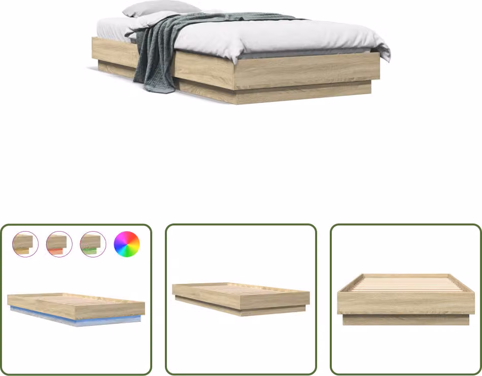 The Living Store Bettgestell LED Sonoma-Eiche 100x200 cm