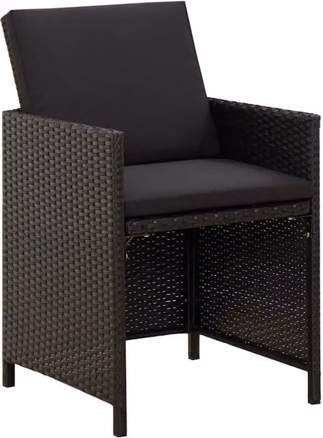 Set di 2 sedie da giardino in polyrattan nere con cuscini e braccioli per esterno – 1