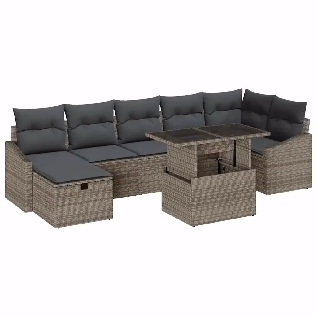 Set Divano da Giardino vidaXL 8 pz in Polyrattan Grigio con Cuscini e Tavolino da Esterno – 2