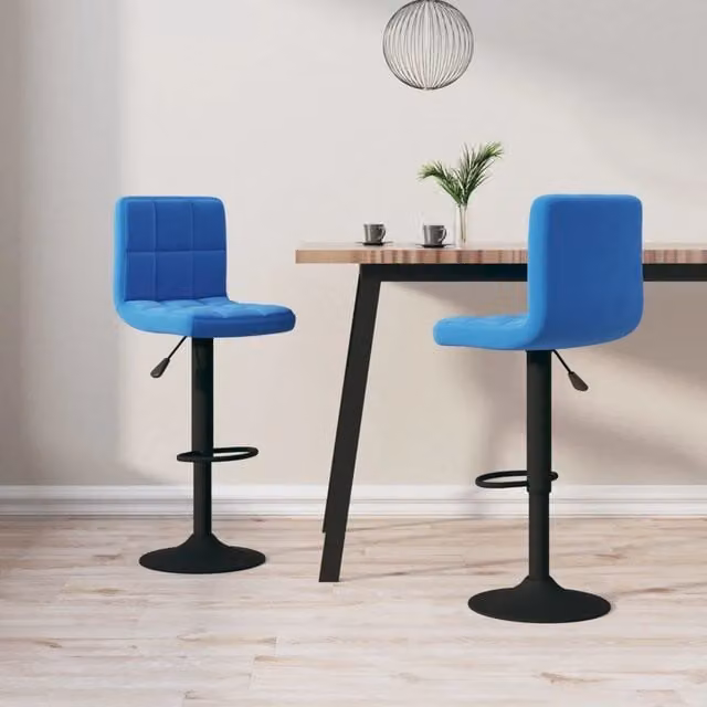Set di 2 sgabelli da bar vidaXL in velluto blu con base girevole a 360 gradi e struttura in metallo – 1