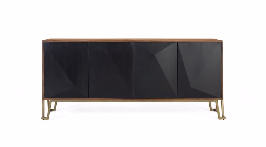 Credenza moderna in legno di mango e metallo con dettagli geometrici per la tua sala da pranzo, disponibile nei colori marrone, nero e oro – 2