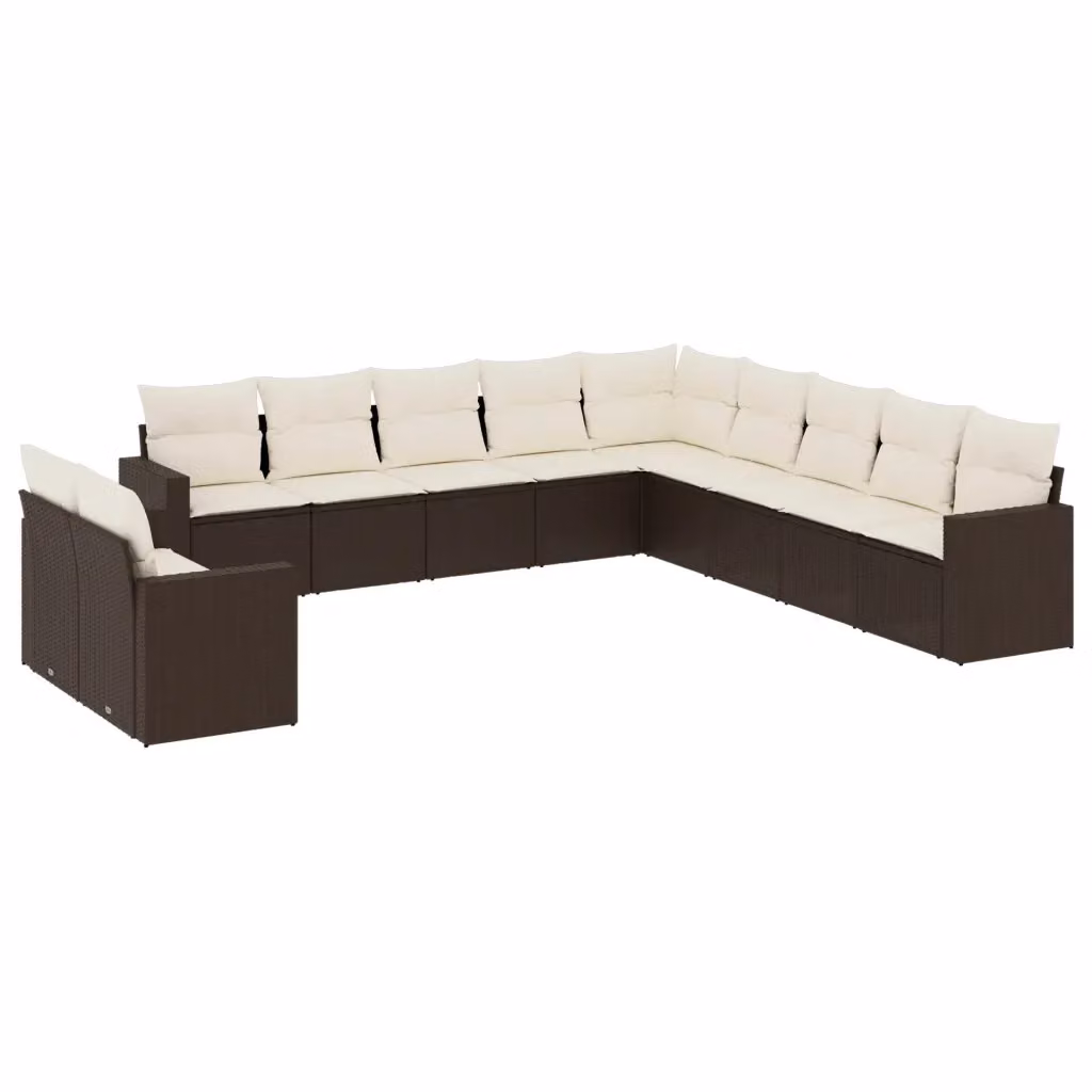 Set di divani da giardino VIDAXL in polyrattan marrone con cuscini, 11 pezzi – 2