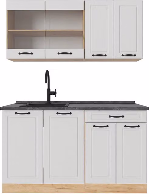 Cucina monoblocco R-Line Bianco rustico/Rovere dorato 140 cm, PL Antracite Vicco