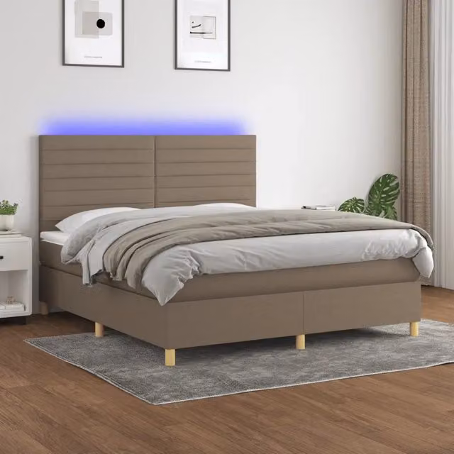 vidaXL Letto a Molle con Materasso e LED in Tessuto Tortora, L/P/H: 180 x 200 x 128 cm
