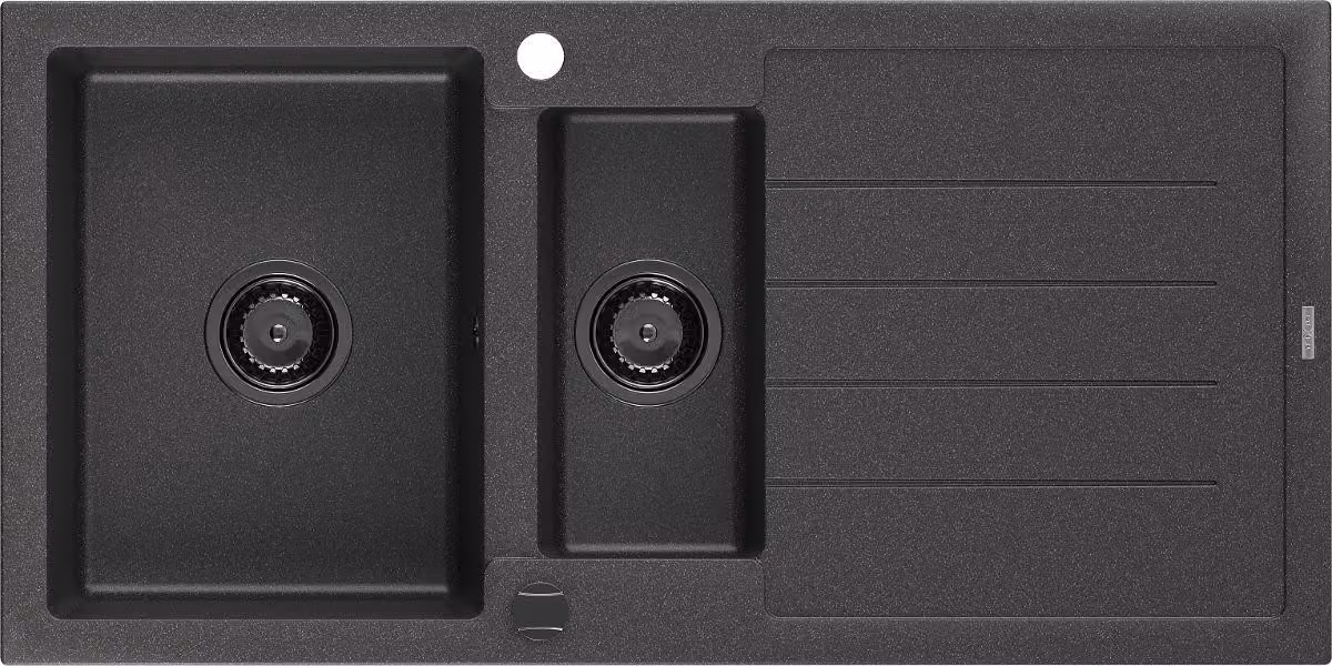 Mexen Andres lavello in granito 1,5 vasche con sgocciolatoio 1000 x 500 mm nero spruzzato, sifone nero - 6515101510-76-B