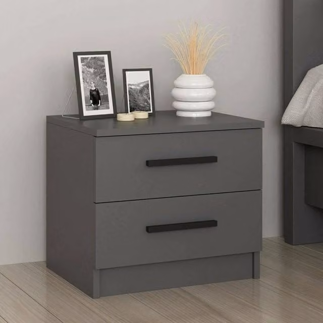 Comodino DMORA Moderno in Legno Nero Antracite Opaco L: 50 cm, P: 47 cm, H: 40 cm