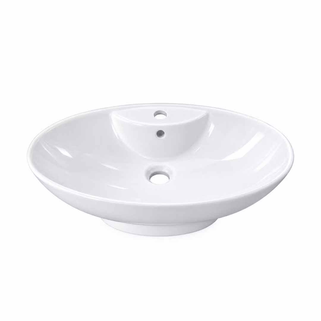VBChome - Lavabo da appoggio, 66 x 44 x 21 cm, grande, dal design moderno, in Vetroceramica bianca, forma ovale, ideale per bagni per ospiti
