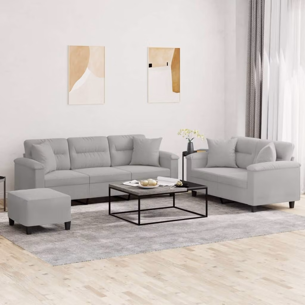 Maison Exclusive - Set divano a 3 pezzi con cuscini, tessuto in microfibra grigio chiaro