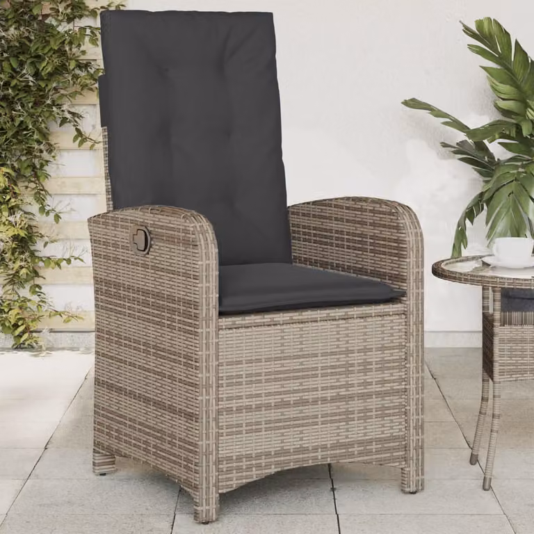 Sedia reclinabile da giardino con cuscini vidaXL in polyrattan e metallo, colore grigio