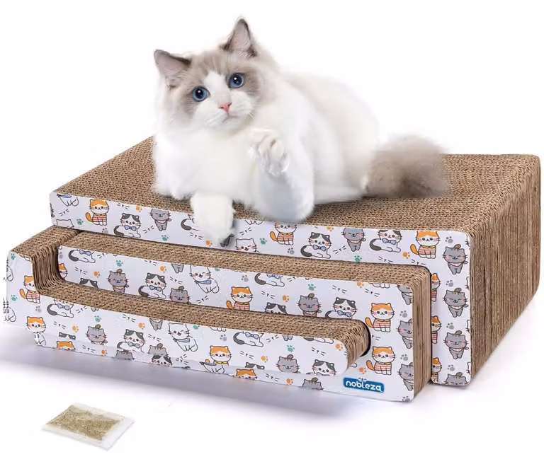 Albero per gatti Karton 3-in-1 con ripiani, incluso catnip, realizzato in cartone ondulato, per gatti
