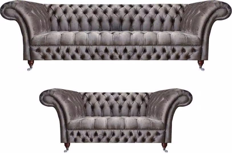 Luxuriöse 2x Sofa 3+2 Sitzer Textil Polstermöbel Grau Sofagarnitur Wohnzimmer