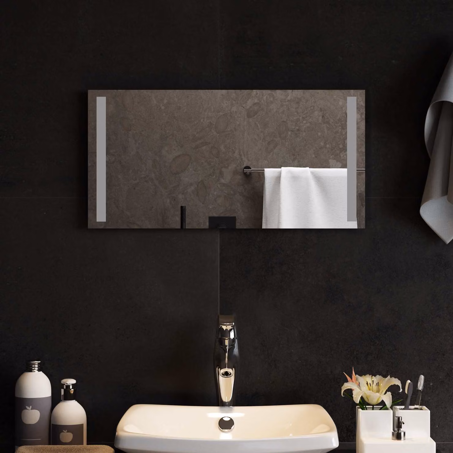Specchio da bagno moderno vidaXL con luce LED in vetro temperato, L 60 cm x H 30 cm