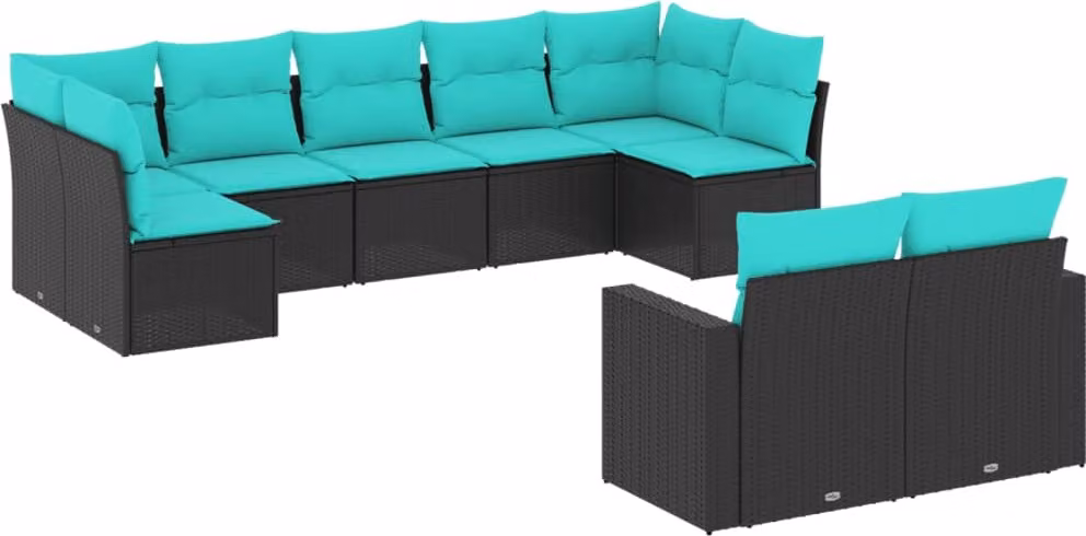 Set Divani da Giardino 9 pz con Cuscini Nero in Polyrattan