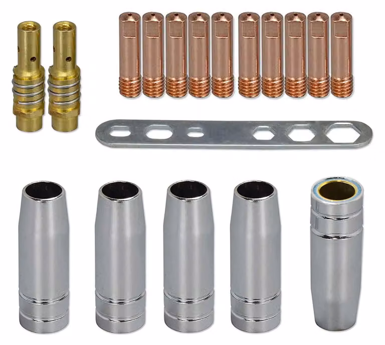 Punta di contatto da 1,0 mm, attacco M6, set con supporto e protezione per torcia di saldatura MIG