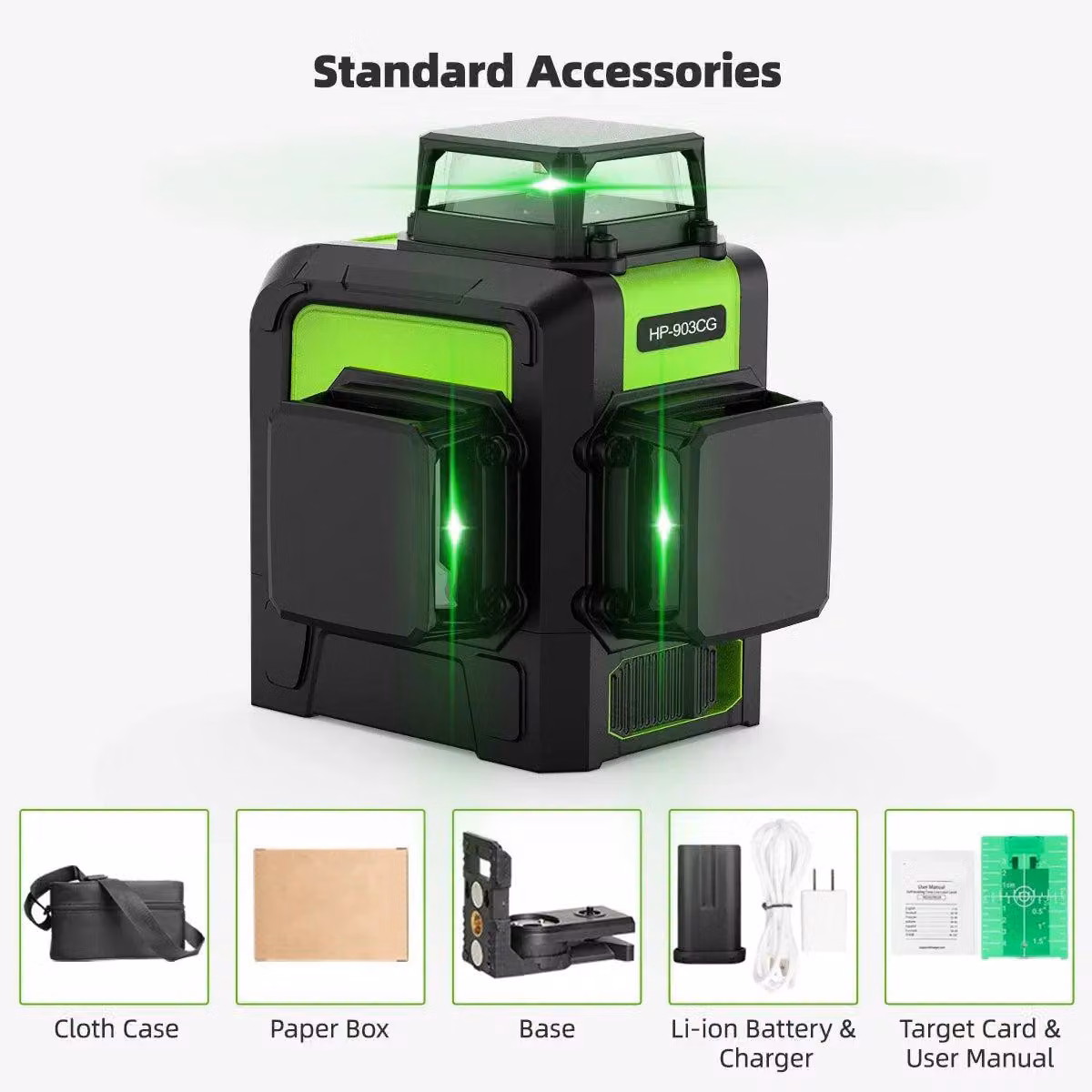 Livella laser a croce - Livella laser 3D - 12 linee - Laser verde - Autolivellante - Set