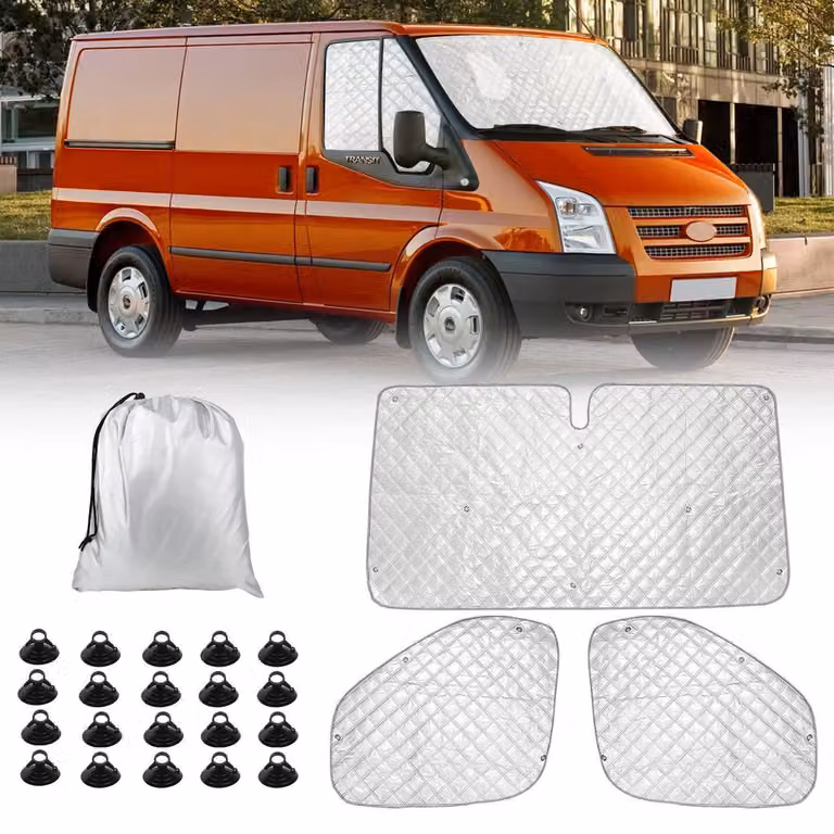 Tappetini termici per cabina passeggeri, kit da 3 pezzi, per furgone Ford Transit MK7, con protezione UV e impermeabile, per oscurare, garantire privacy, controllare la temperatura, ideali per camper