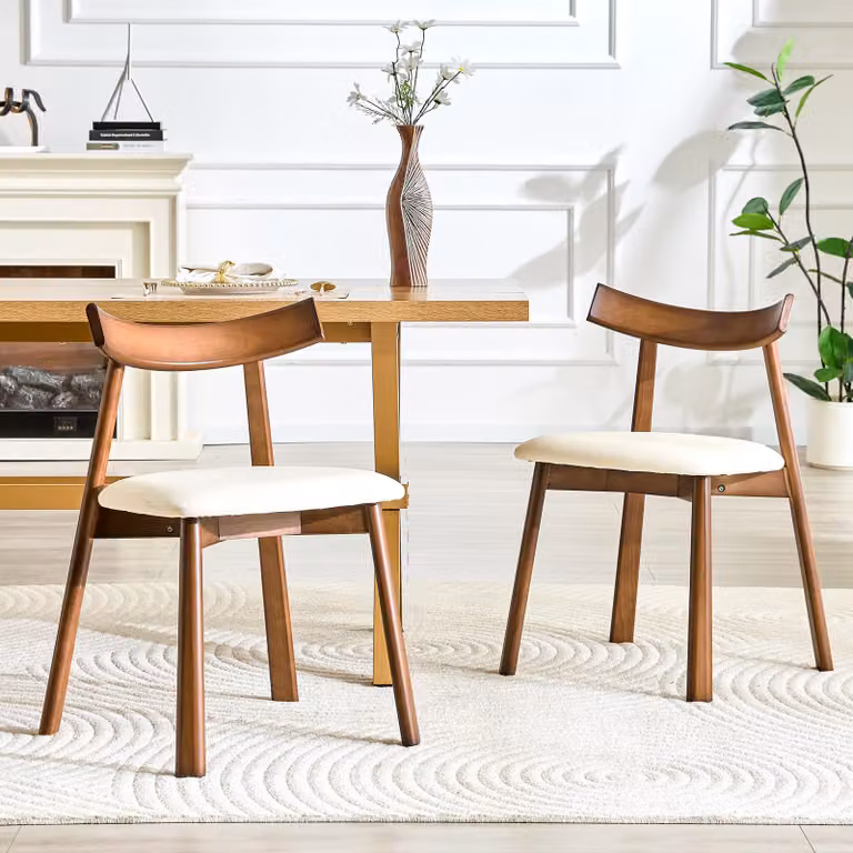 Set di 2 sedie da pranzo, struttura in legno, imbottite, ergonomiche (bianche)