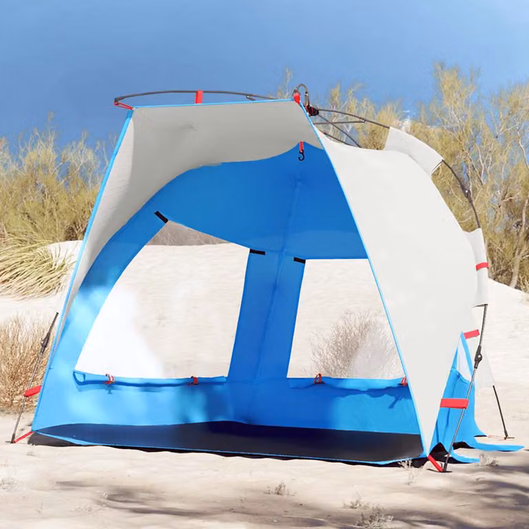 vidaXL Tenda da Spiaggia per 2 Persone Blu Impermeabile in Poliestere L/P/H: 200 x 146 x 128 cm