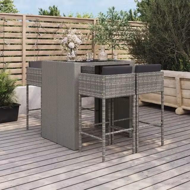 Set Bar da Giardino 5 pz con Cuscini in Polyrattan Grigio 3200671