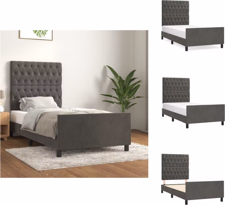 vidaXL Letto con testiera in velluto grigio scuro 100x200 cm - Letti & Reti