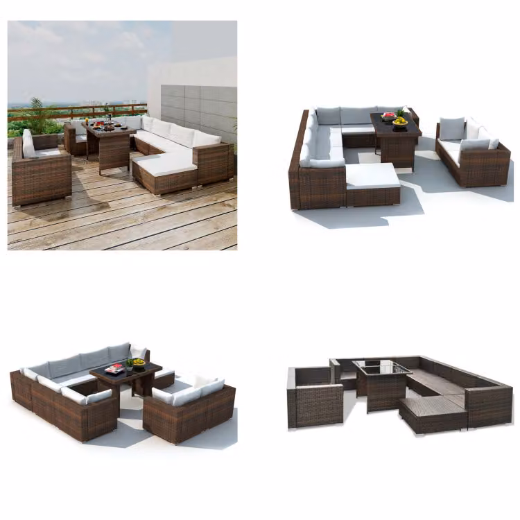 vidaXL 10 pezzi set salotto da giardino con cuscini in poly rattan marrone - Tavolo e sedie da pranzo - Tavoli e sedie da pranzo - Gruppo da pranzo - Gruppi da pranzo