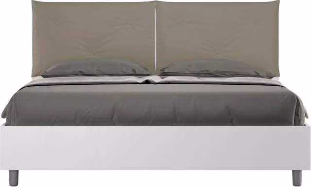 BS COM Letto matrimoniale con rete 160x200 bianco frassino cuscini similpelle cappuccino