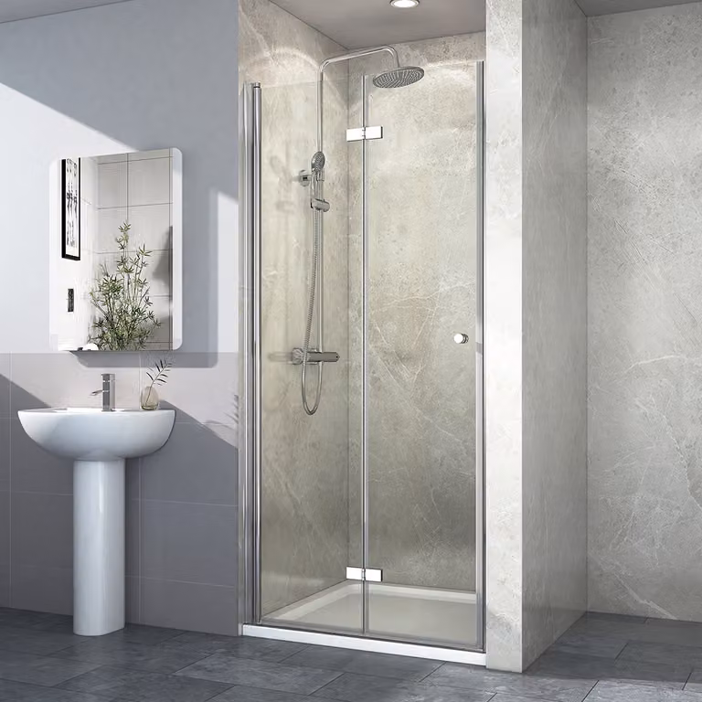 EMKE Porta doccia 80 x 185 cm Porta a soffietto Porta per nicchia Porta a soffietto per nicchia Box doccia Doccia Porta a battente Parete doccia Vetro trasparente 6 mm Vetro di sicurezza ESG