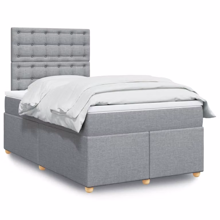 vidaXL Giroletto a Molle con Materasso Ibrido in Tessuto Grigio e Bianco L/P/H: 120 x 200 cm