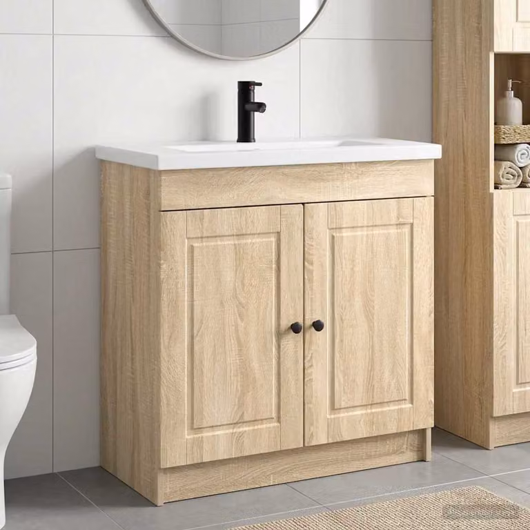 Set di mobili per il bagno moderno vidaXL in legno e MDF, colore beige e marrone, L 78,5 cm x P 37,5 cm x H 81 cm