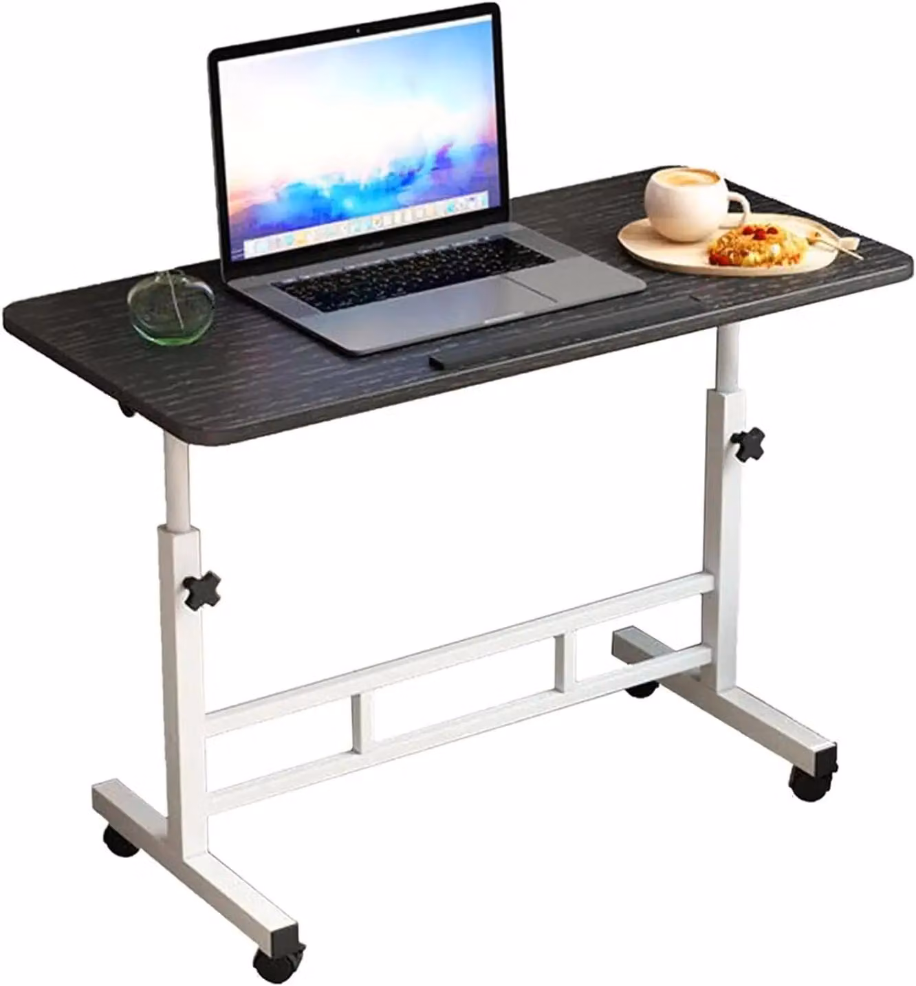 Tavolo regolabile in altezza per laptop su ruote - Tavolo pieghevole per computer - 60 x 40 cm - Piano del tavolo inclinabile fino a 90° - Ruote bloccabili - Bordi di sicurezza - Colore nero