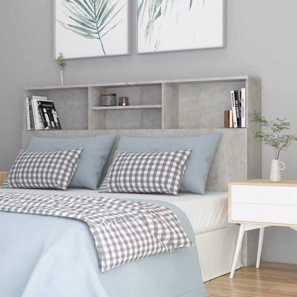 Testiera con scomparti e ripiano integrato vidaXL, Grigio Cemento, L 160 x P 19 x H 103,5 cm