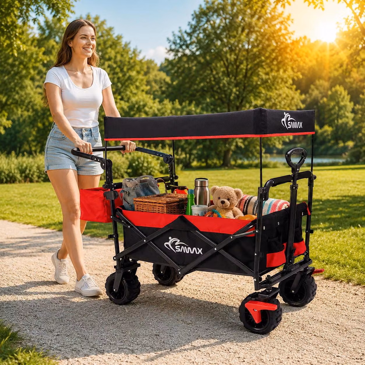 SAMAX Carrello pieghevole Offroad con tetto - Nero / Rosso