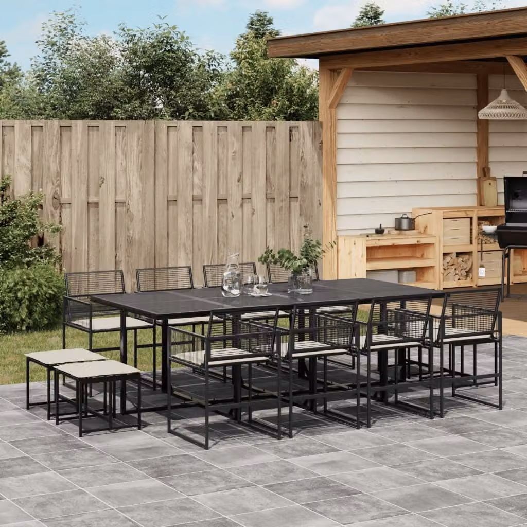 Maison Exclusive - Set da Pranzo da Giardino 13pz con Cuscini Nero in Polyrattan