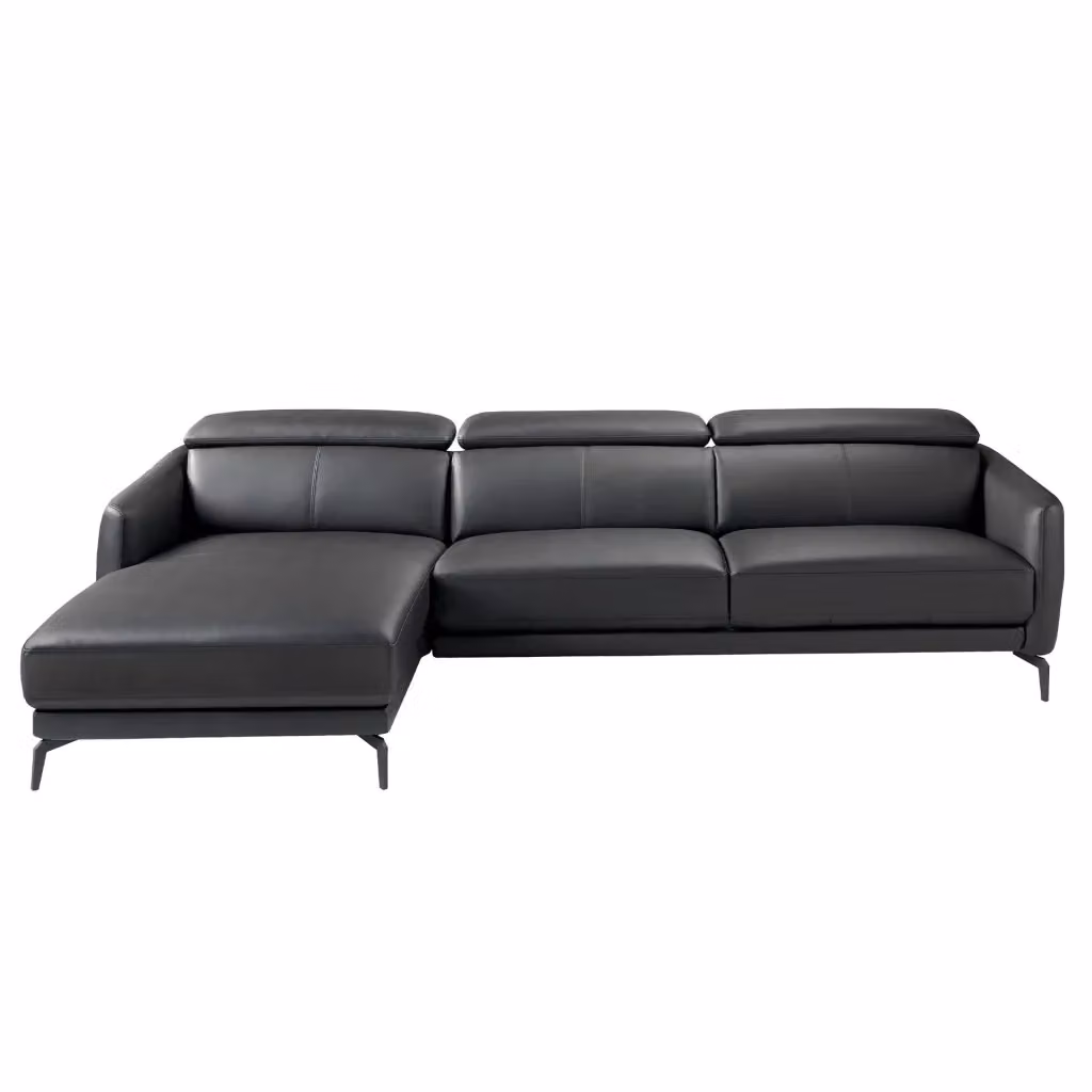 Divano moderno a L con chaise longue sinistra in pelle nera Angel Cerda S L con struttura in legno massello e poggiatesta regolabile – 2