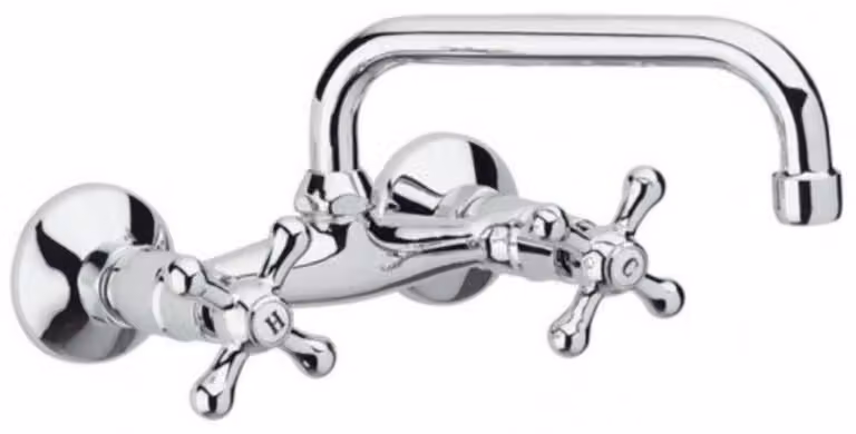 Miscelatore da cucina a parete, con bocchetta a forma di "U", rotazione a 360°, cromato, in ottone, attacco 1/2"