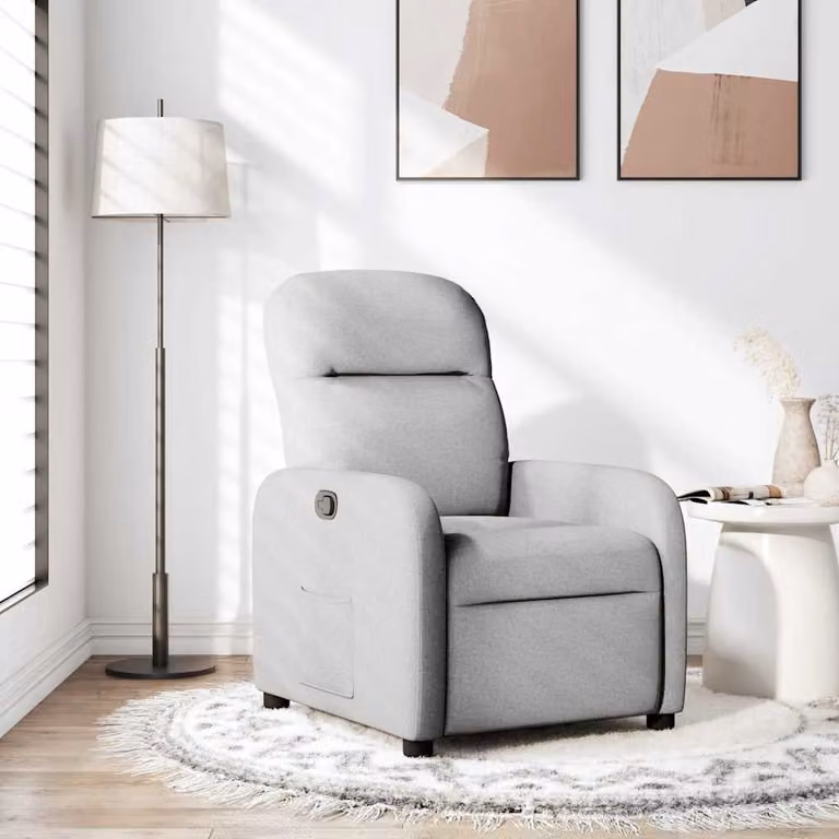 vidaXL Poltrona Reclinabile Relax in Tessuto Grigio con Braccioli e Meccanismo a Leva Manuale