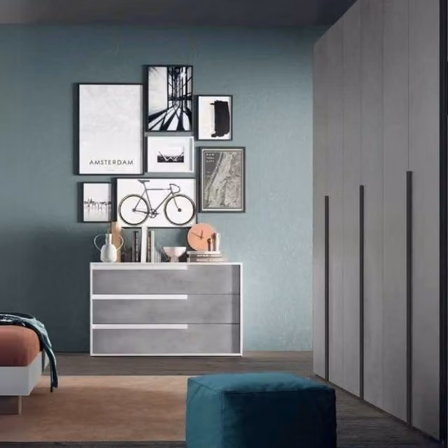 Armadio IPERBRIKO con 6 ante battenti soft close, moderno, grigio e nero, L: 276 cm, P: 60,3 cm, H: 250 cm